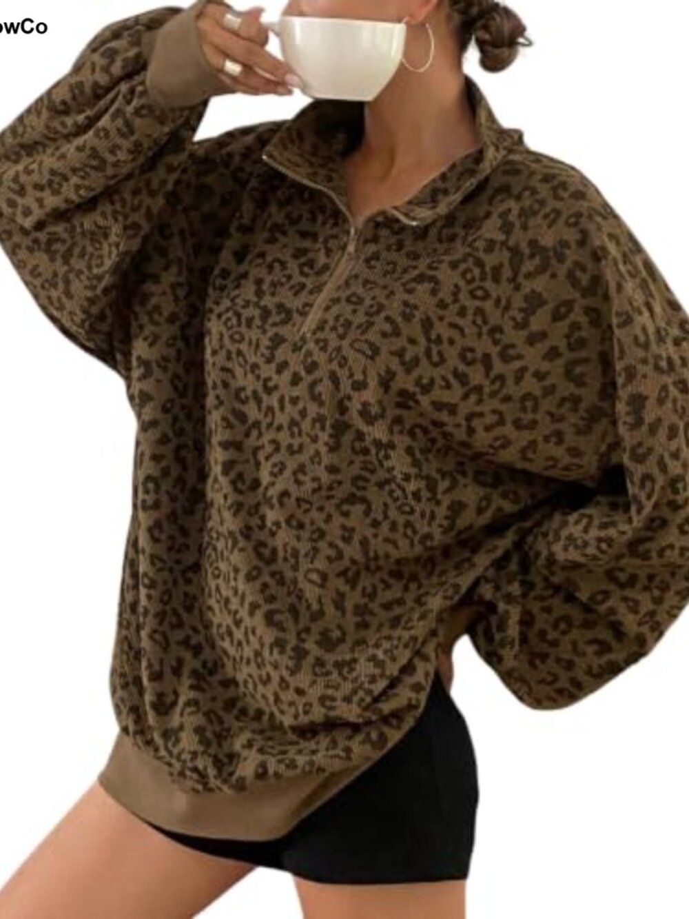 Faux Fur Lined Crop Sweatshirt Half Zip Pullover Long Sleeve